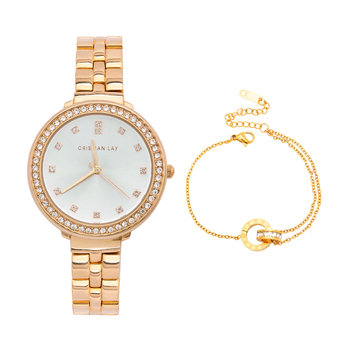 Kit relógio e pulseira dourada mulher