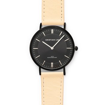 Reloj correa beige piel Canarias con esfera negra