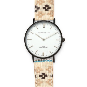 Reloj correa étnica verde con esfera negra y blanca