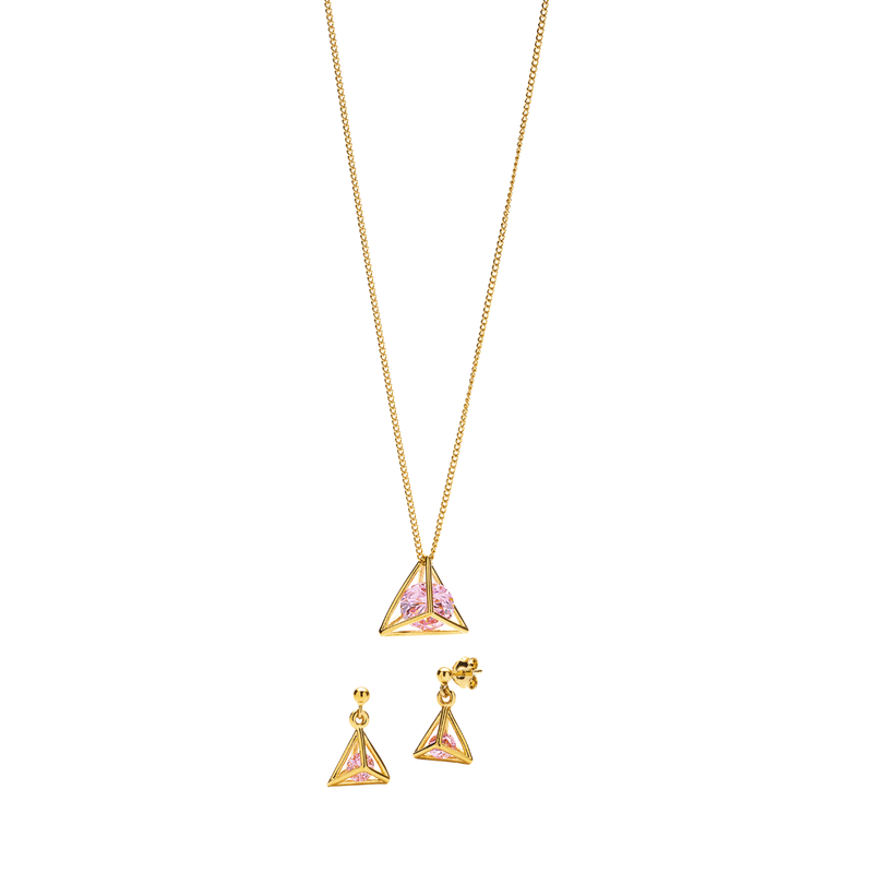 Set girocollo e orecchini con piramide rosa