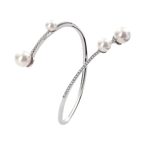 Pulsera rígida perlas plata