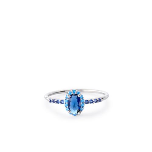 Anillo circonitas azul eléctrico